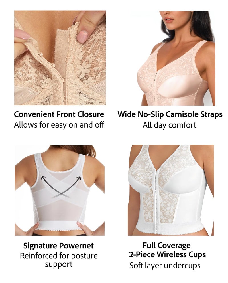 Exquisite Form womens Fully Front Close Longline Lace Posture Bra, Rose Beige, 40DD US - Image 4